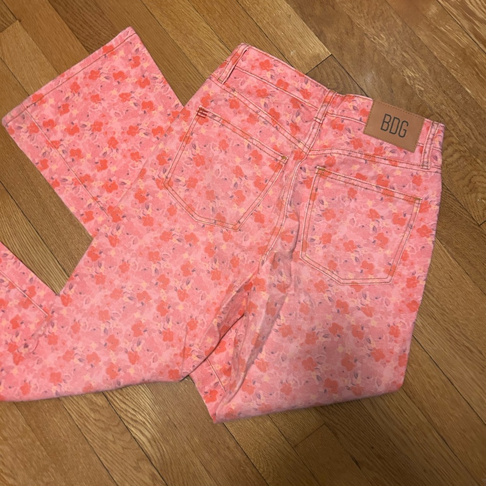 BDG Pink Floral Jeans High Rise Flare